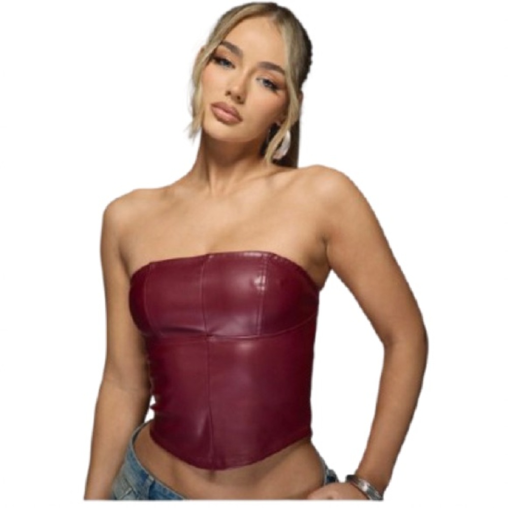 Missguided Burgundy Red Vegan Leather
Strapless Sleeveless Top
Small NWT